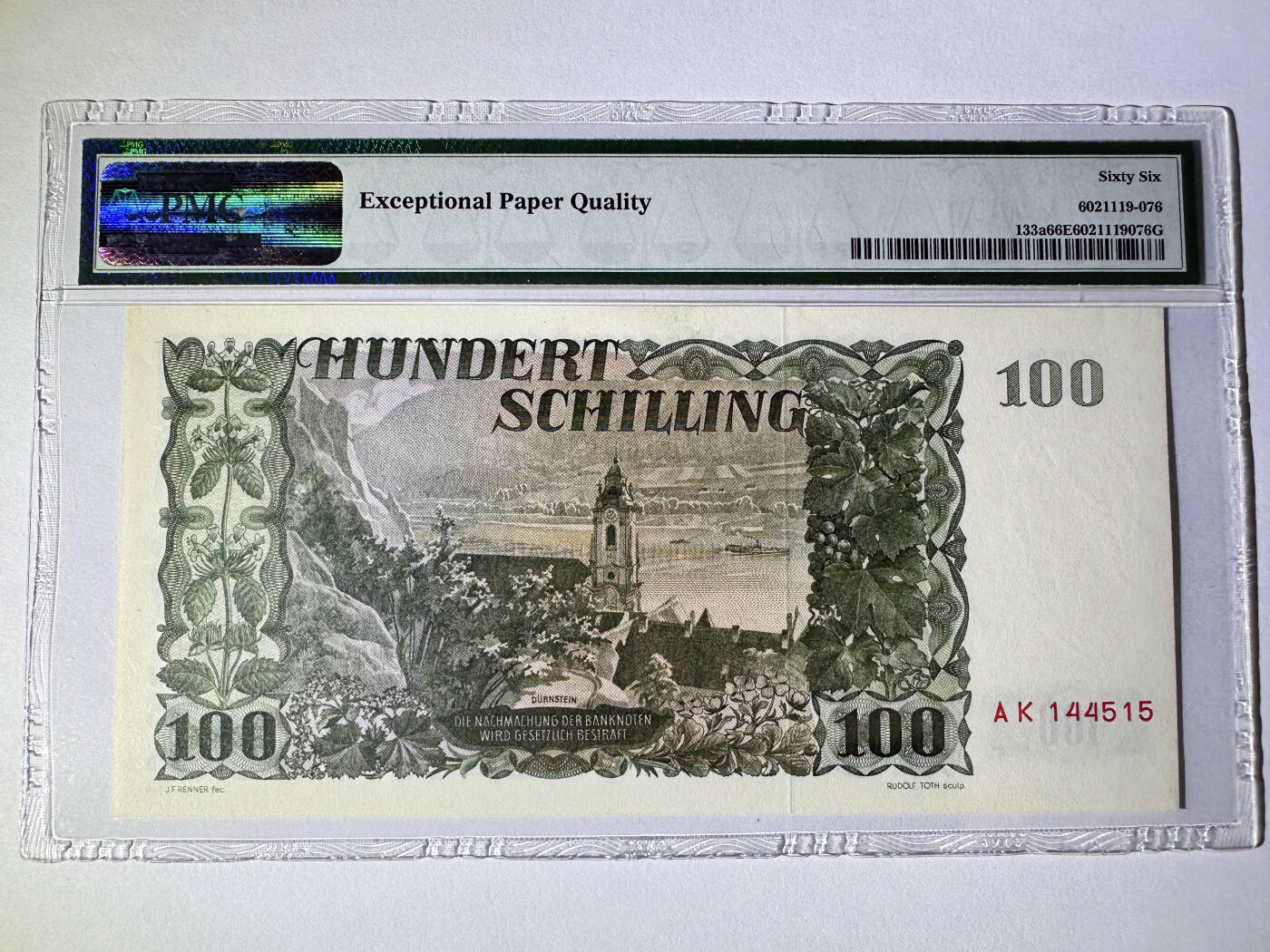 【Blue Auction】✨世界纸币精拍700期盛典——白金之夜🔥🔥🔥 A【仅1张更高分】奥地利 1954年100先令 PMG66EPQ 设计非常漂亮 奥地利剧作家、诗人格里尔伯泽