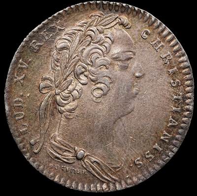 修遠堂世界钱币第七十八期 - 1718年法国银质代用币章 路易十五头像 五彩 7.27g