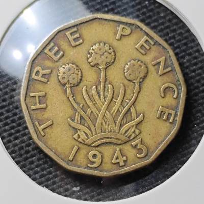 KK钱币收藏小铺 第310期 2月预留时间 周末发货 - 1943英国3便士铜币