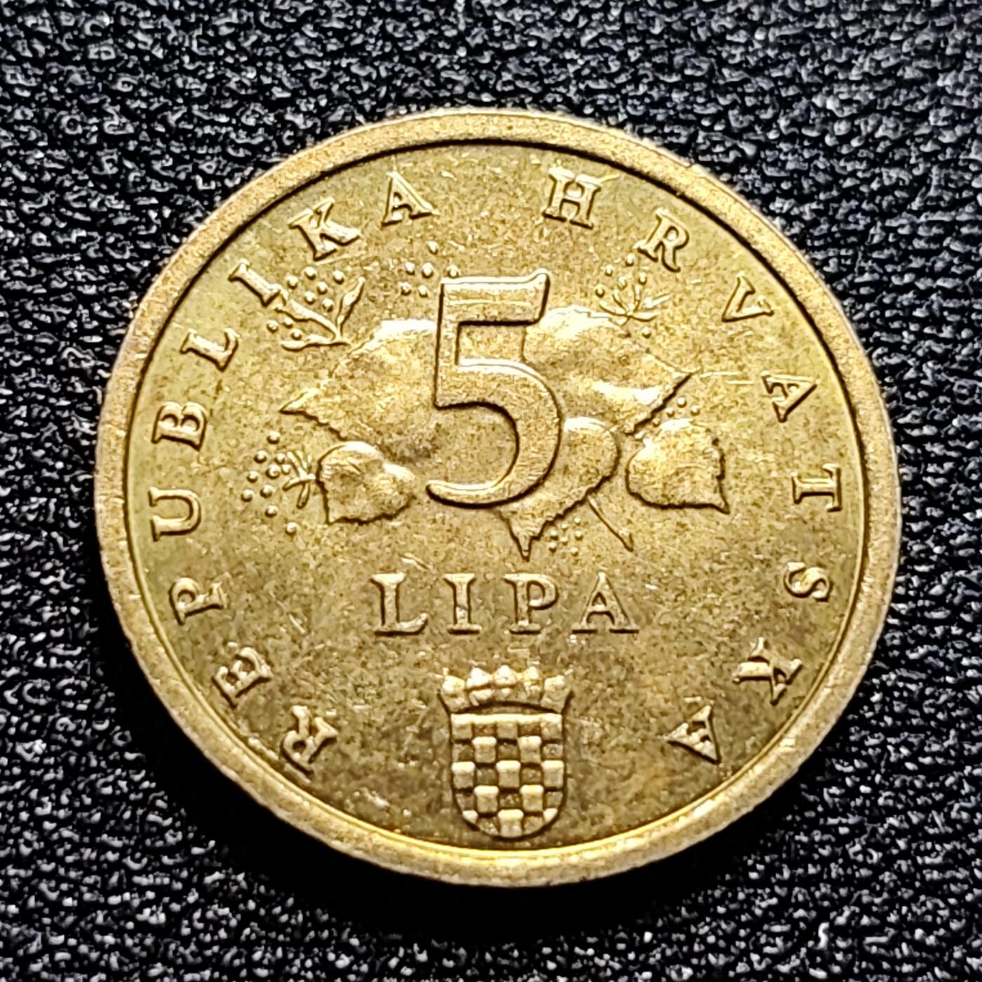 泉币菌-第57场-各国散币场 克罗地亚5里帕黄铜币 植物 18mm