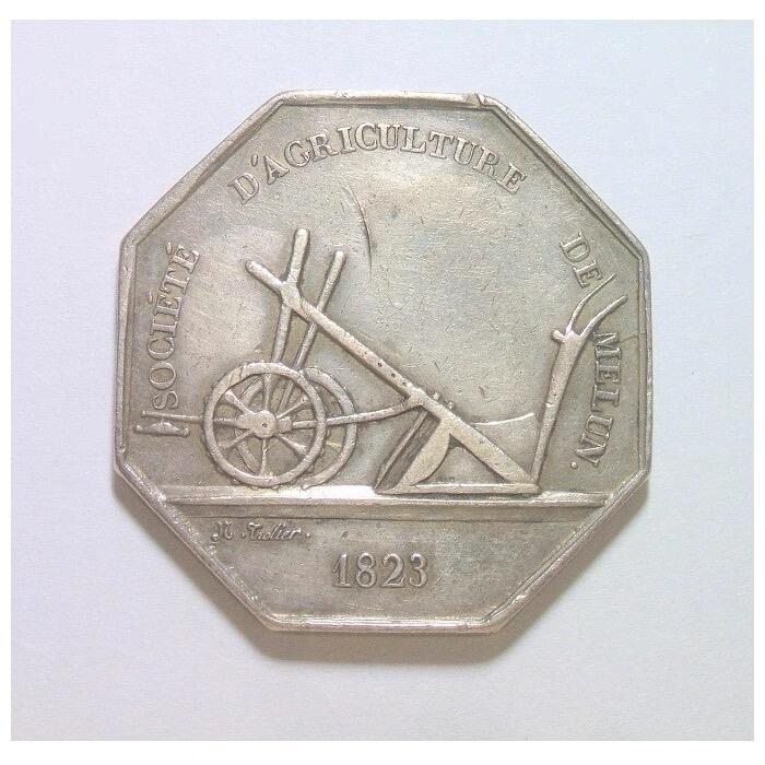 【银】法国1823年 菲利普一世高浮雕精制八角六边形银币章 32MM