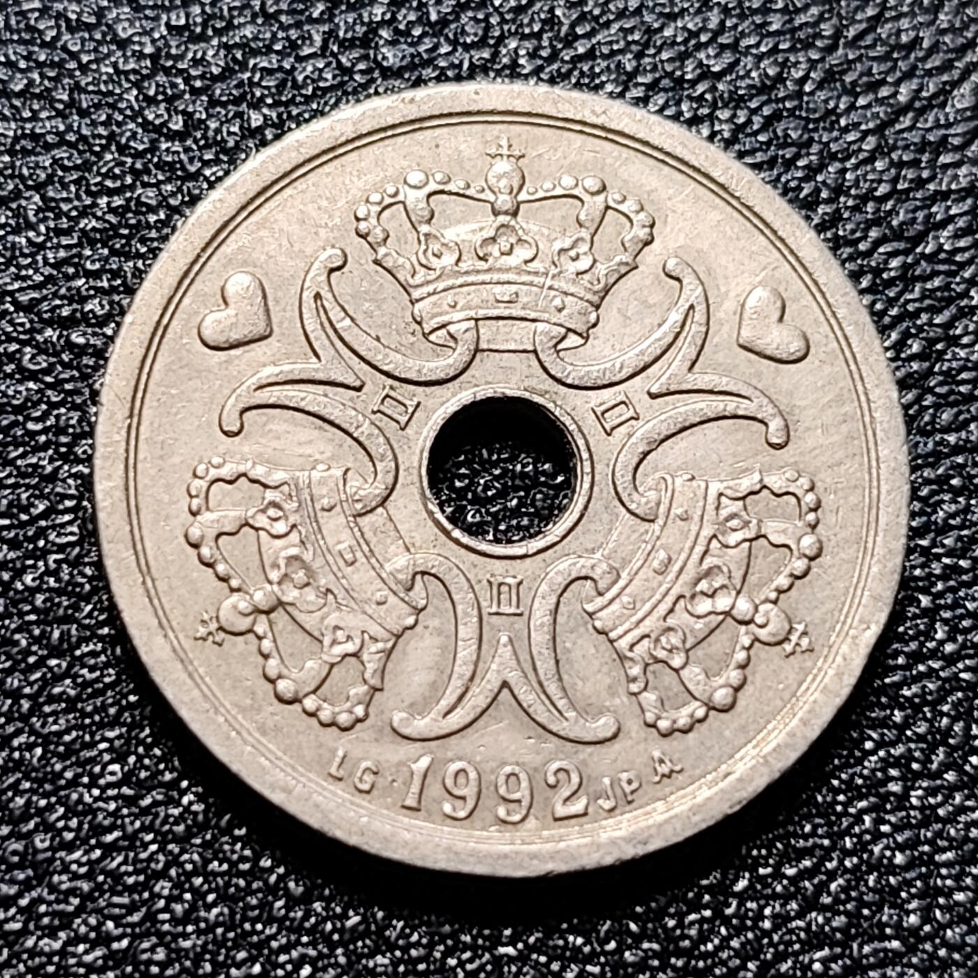 泉币菌-第57场-各国散币场 高币值 丹麦1克朗中孔币 爱心币