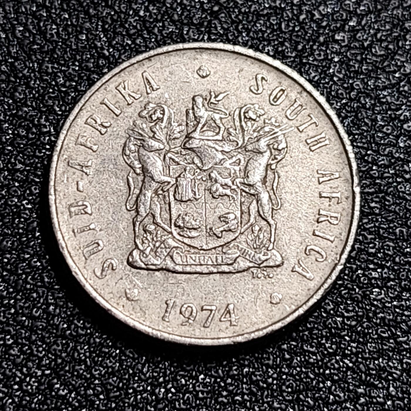 泉币菌-第56场-各国散币场 南非1974年 5分镍币 蓝鹤 直径17.3MM
