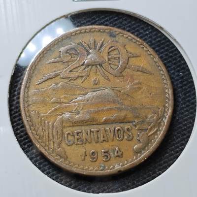 KK钱币收藏小铺 第310期 2月预留时间 周末发货 - 1954墨西哥20分 铜币