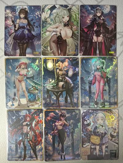 花开卡拍第31期（7月20号周日截拍，品控勿拍!!!拍品不寄存，运费5元，自制卡难免瑕疵，可能存在轻微撞角爆边等出厂瑕疵，品控介意勿拍！） - 姬姬家Nikke胜利女神彩闪妹卡9张