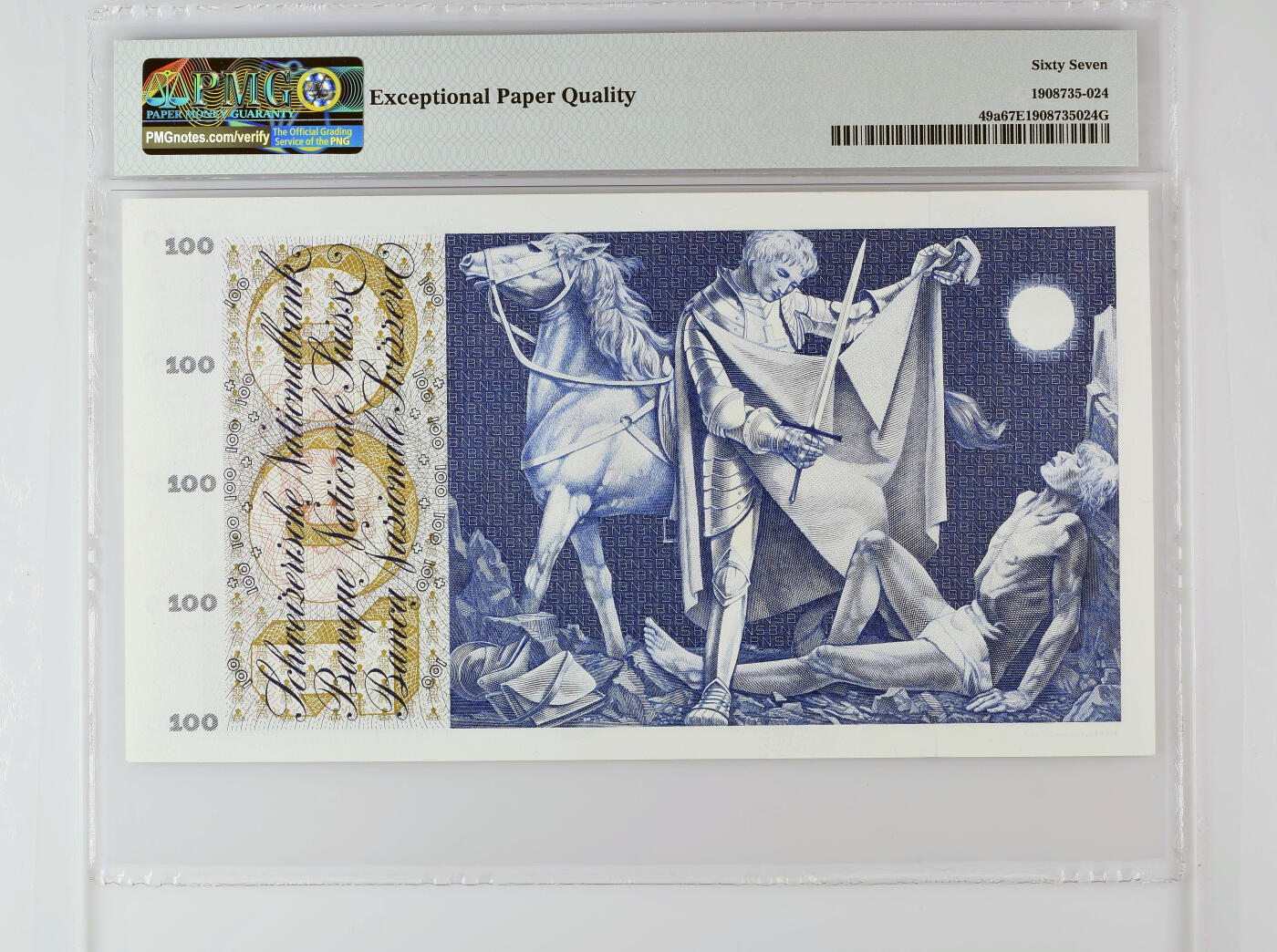 【Blue Auction】✨世界纸币精拍700期盛典——白金之夜🔥🔥🔥 S【初版冠军分少见】瑞士 1956年100法郎 超大票幅 圣马丁割袍 PMG67EPQ 高分