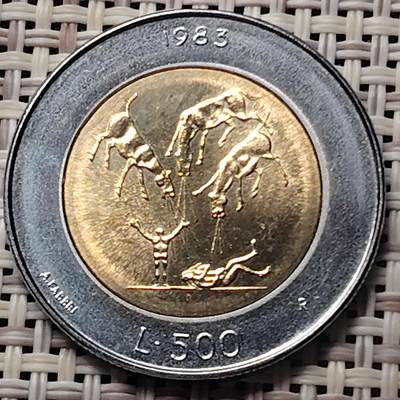 布加迪🐬～世界钱币(上海)🌾第 228 期 /  各国套币和散币 - 圣马力诺🇸🇲 1983年 500里拉 原子威胁