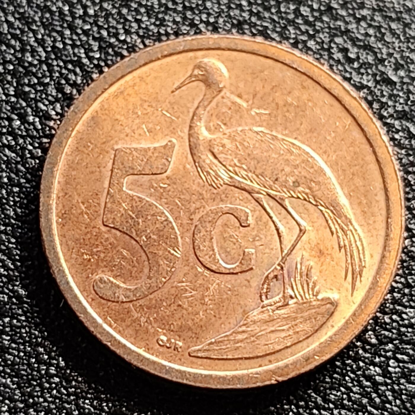 泉币菌-第57场-各国散币场 铜光美品 南非 5分铜钢币，蓝鹤，21mm