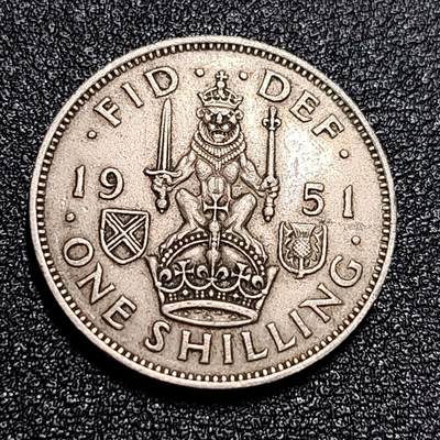 泉币菌-第56场-各国散币场 -   英国1先令 乔治六世 1951年 镍币23.5mm