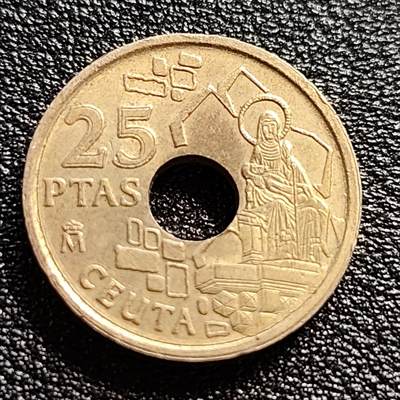 泉币菌-第57场-各国散币场 - 西班牙1998年25比塞塔 休达自治市 纪念币 铜铝镍币 19.5mm