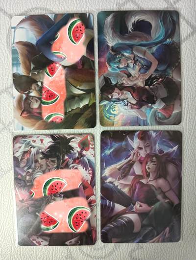 花开卡拍第31期（7月20号周日截拍，品控勿拍!!!拍品不寄存，运费5元，自制卡难免瑕疵，可能存在轻微撞角爆边等出厂瑕疵，品控介意勿拍！） - 冰狗卡牌 阿狸一套4张 折光彩闪 两张正面艺术版