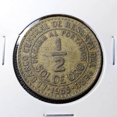 KK钱币收藏小铺 第311期 2月预留时间 周末发货 - 1955秘鲁1/2索尔 铜币