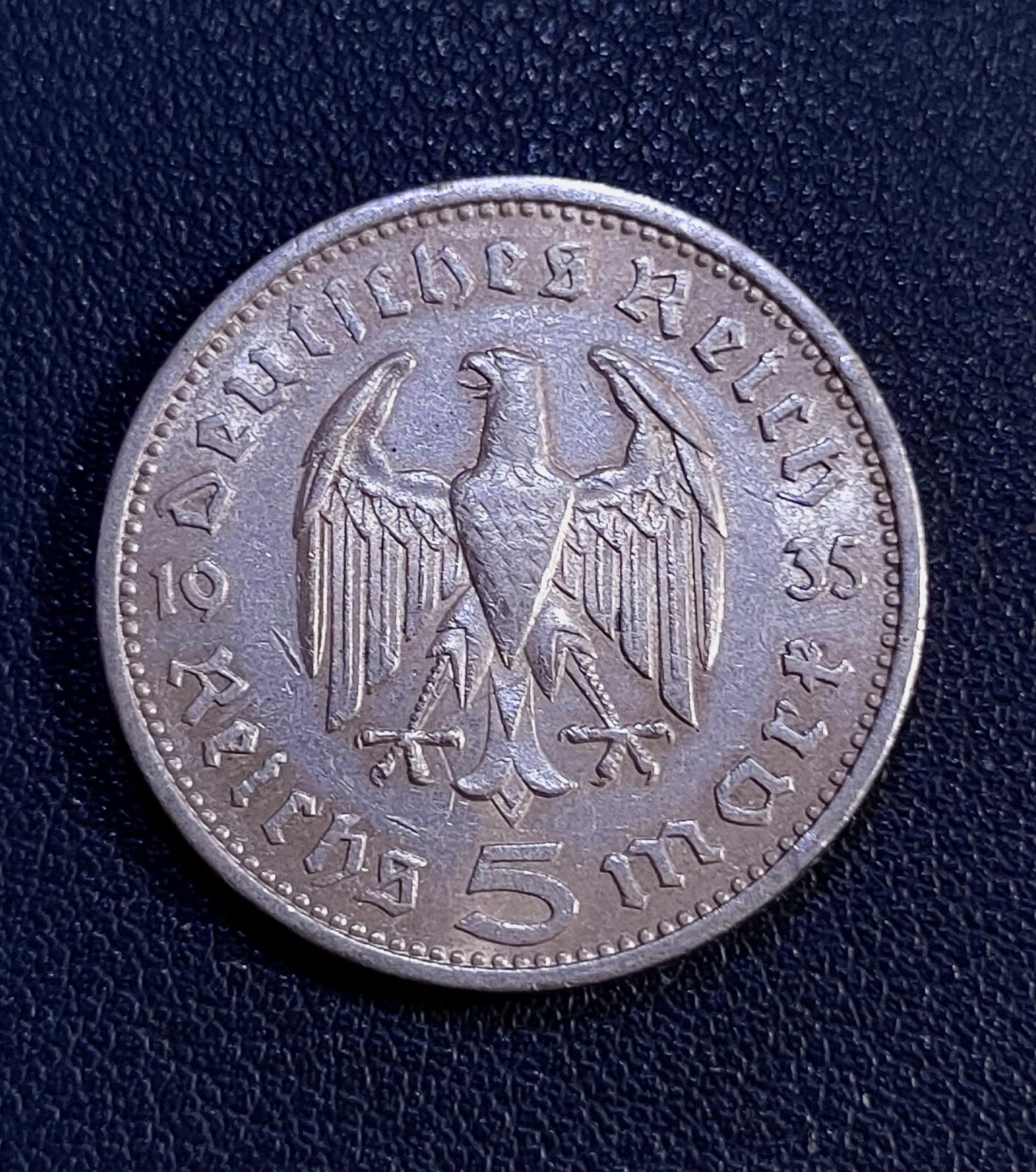 世界各国银币章专场（第19场） 1935年德国兴登堡五马克银币