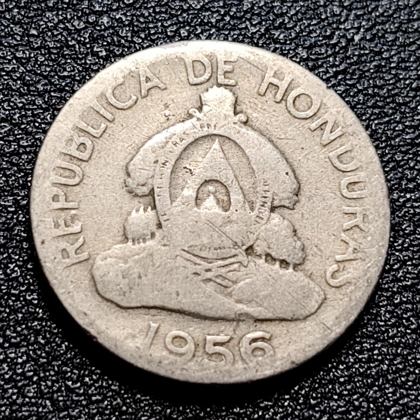 泉币菌-第57场-各国散币场 少见 洪都拉斯1956年5分 蒙松尼克金字塔 铜镍币 21mm