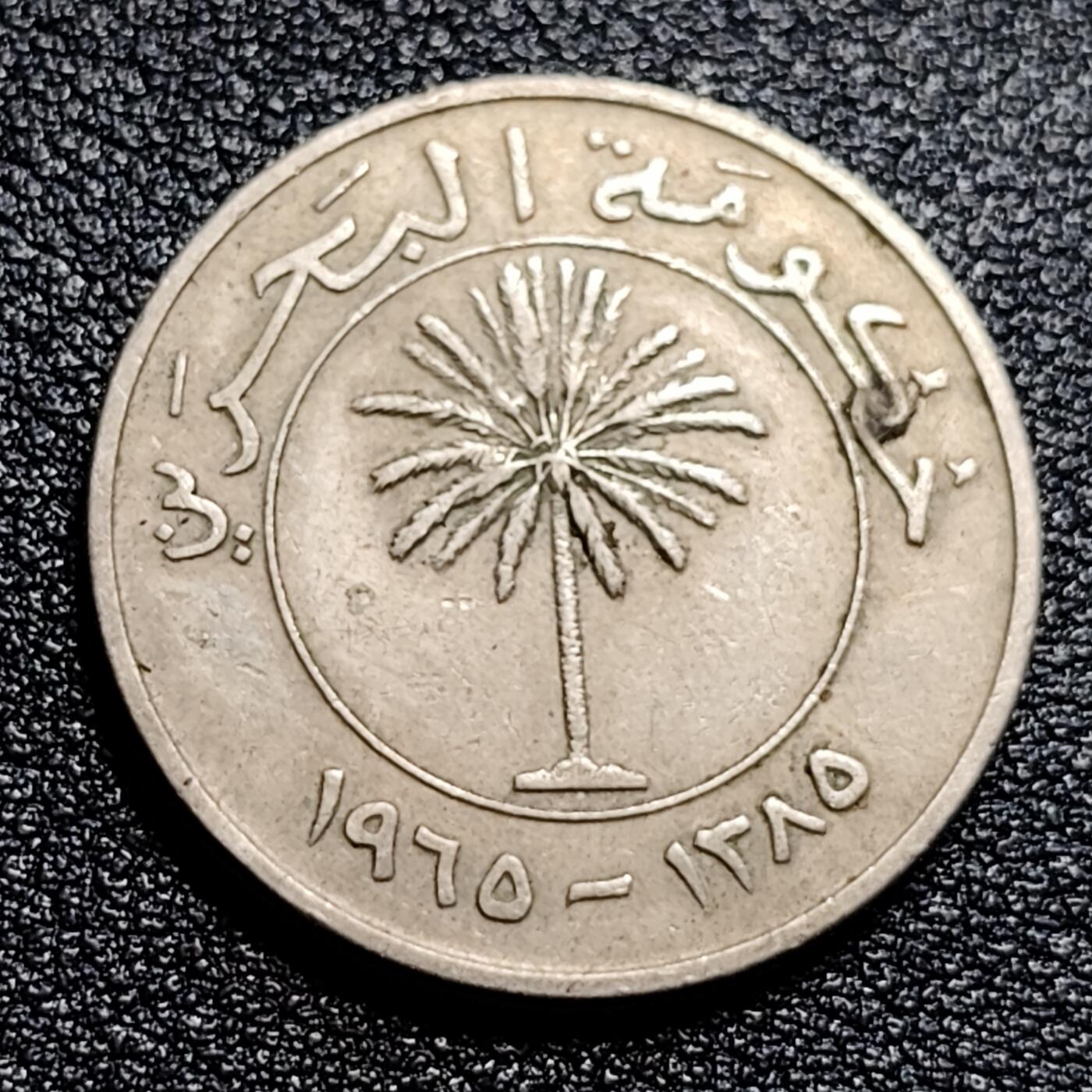泉币菌-第57场-各国散币场 少见 巴林1965年100费尔 棕榈树 发行一年 铜镍币 外国钱币硬币 25mm 