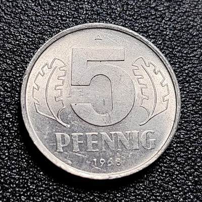 泉币菌-第57场-各国散币场 - 原光东德民主德国1968年5芬尼铝币A厂（大字版） 
