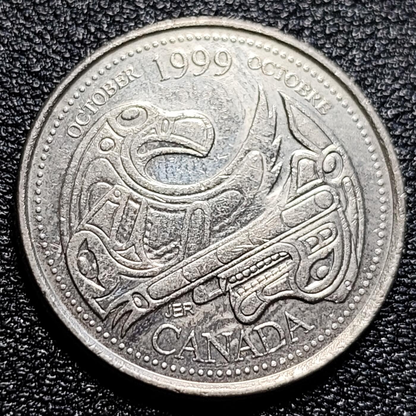 泉币菌-第57场-各国散币场 加拿大1999年25分新千年纪念币，10月之“向第一民族致敬”