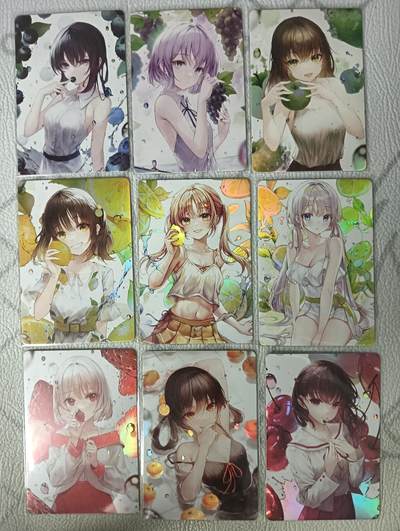 花开卡拍第31期（7月20号周日截拍，品控勿拍!!!拍品不寄存，运费5元，自制卡难免瑕疵，可能存在轻微撞角爆边等出厂瑕疵，品控介意勿拍！） - 猴子动漫卡牌 水果女孩一套9张 彩闪