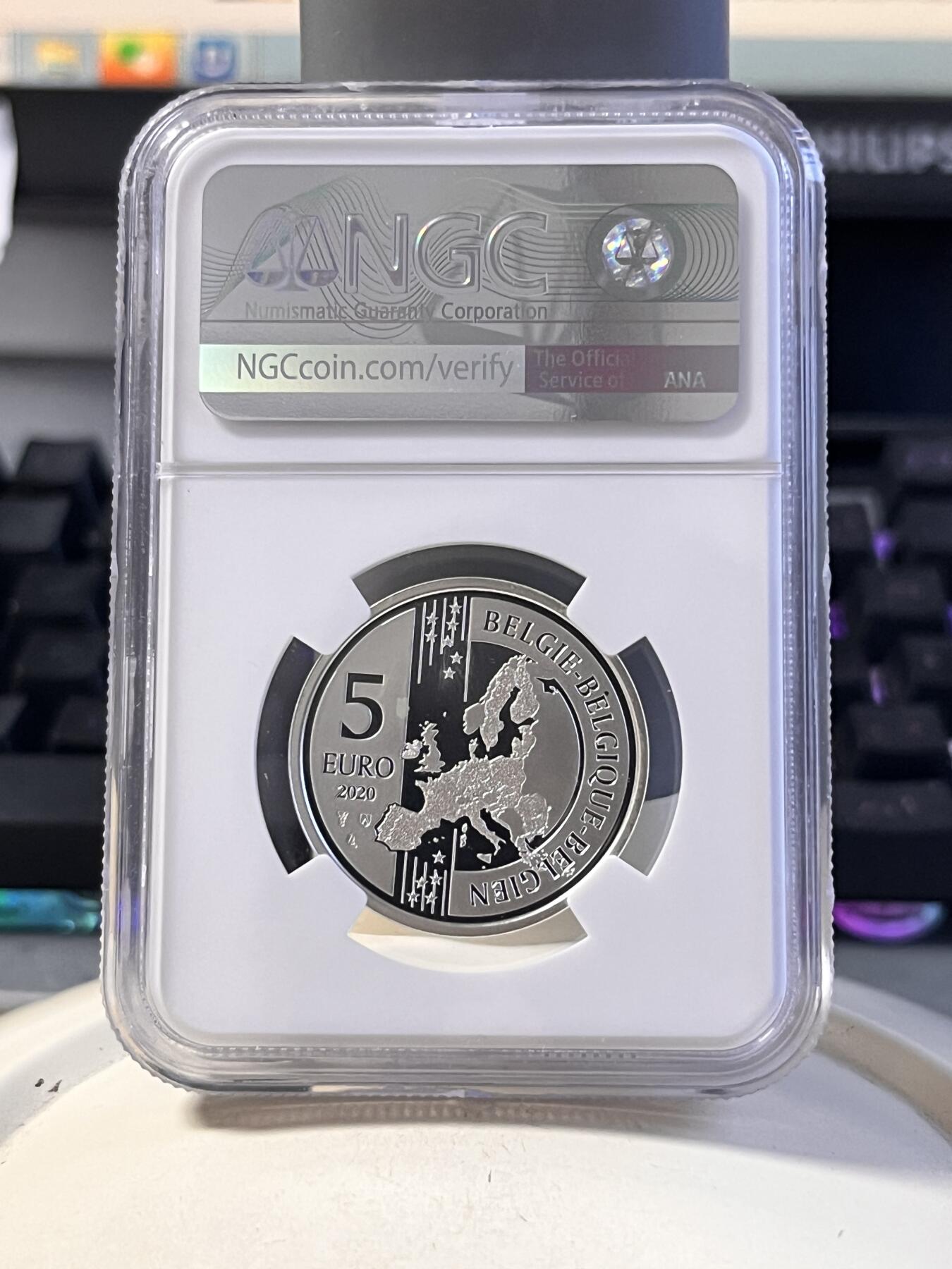 第168期拍卖【长期征集拍品】 比利时2020年欧洲大陆首列火车运行185周年银币NGC-PF69原盒证书，925银，14.6克，发行量5000枚