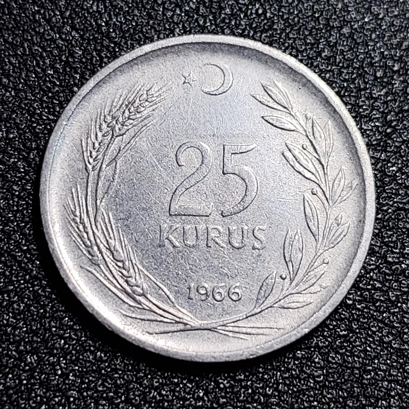泉币菌-第56场-各国散币场 1966年 土耳其25里拉 钢币22.5mm背货妇女
