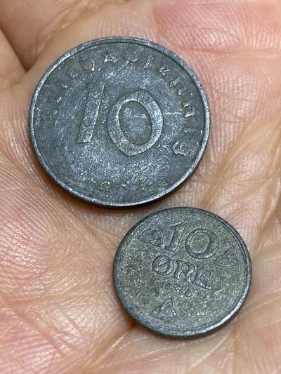2025年第六十八场(总第九十四场）外国好品散币(免佣金) - 2枚：挪威🇳🇴1945年10欧尔，德意志第三帝国1942年10芬妮