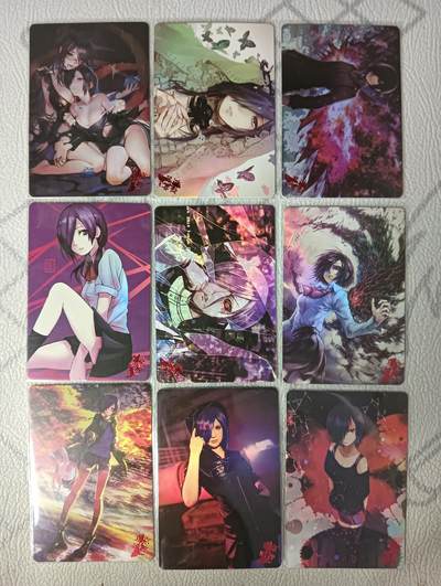 花开卡拍第31期（7月20号周日截拍，品控勿拍!!!拍品不寄存，运费5元，自制卡难免瑕疵，可能存在轻微撞角爆边等出厂瑕疵，品控介意勿拍！） - 东京喰种卡牌 一套9张 彩闪烫红字