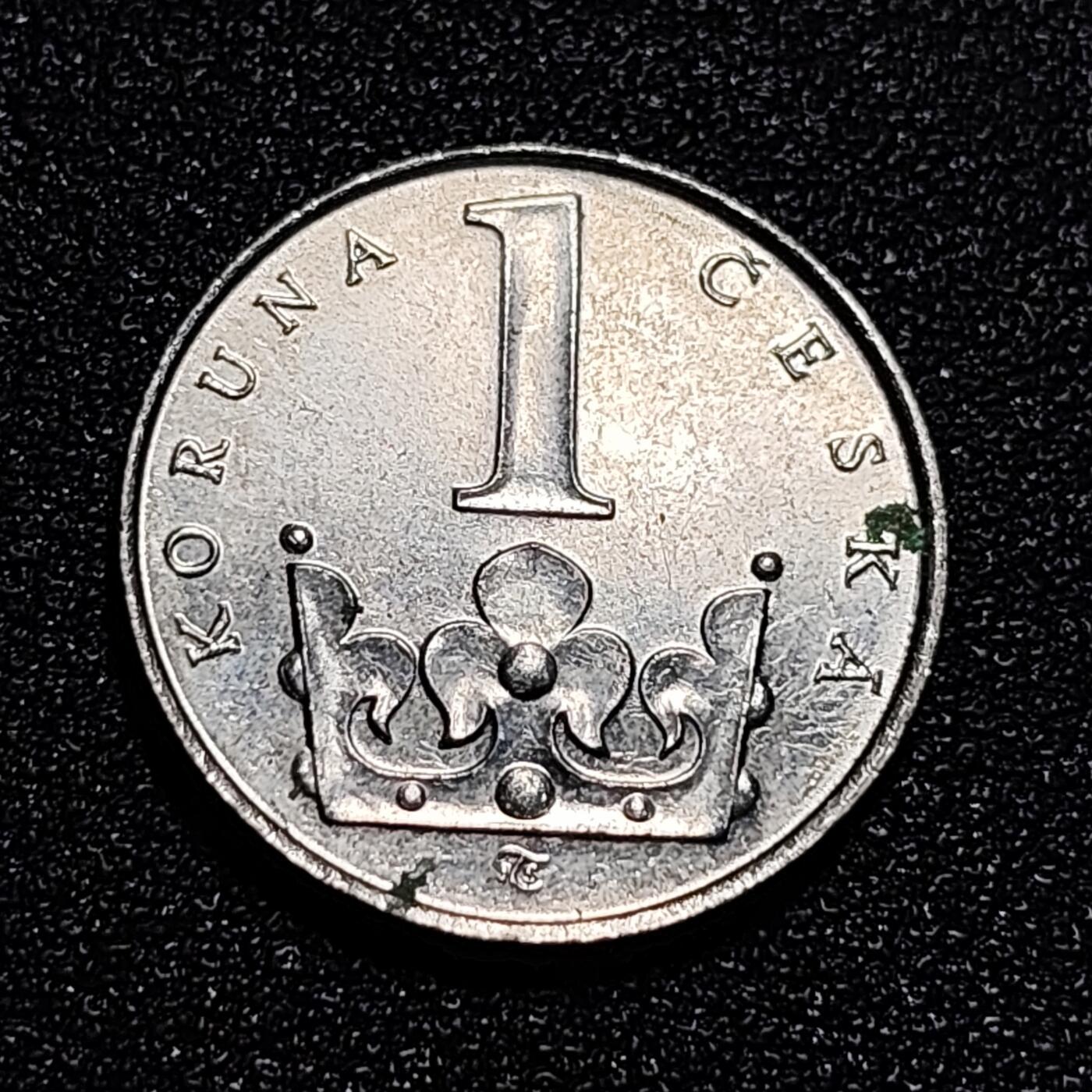泉币菌-第56场-各国散币场 美品 捷克共和国1克朗硬币 双尾狮
