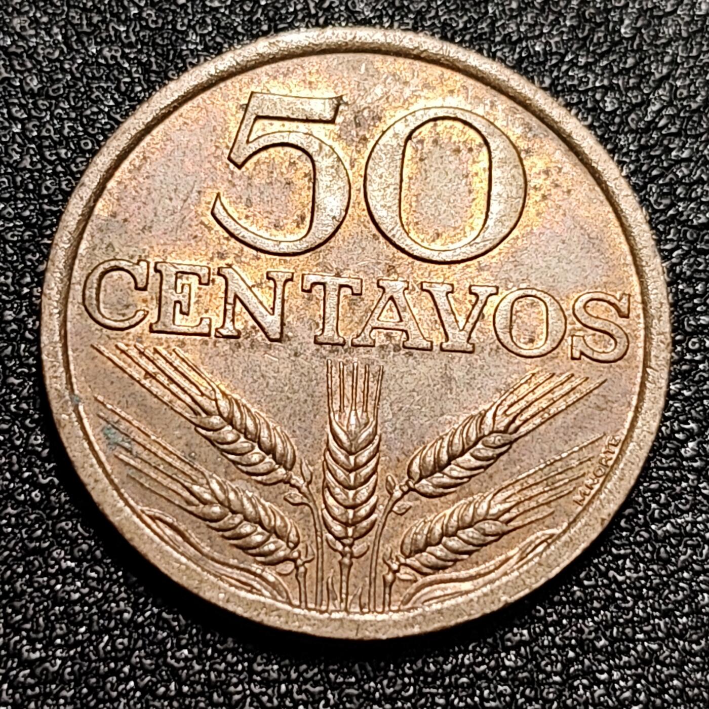 泉币菌-第56场-各国散币场 葡萄牙50分铜币 1972年十字架 22.5mm 
