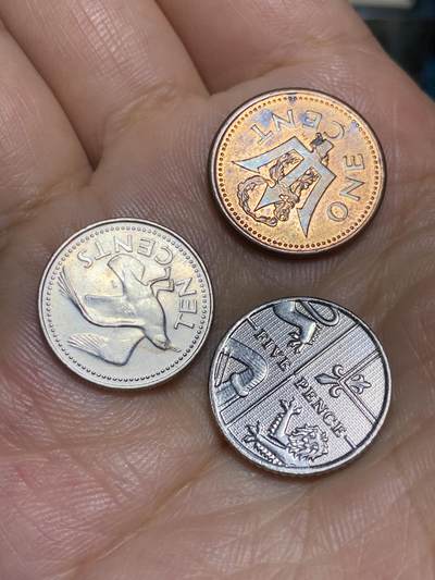 2025年第六十八场(总第九十四场）外国好品散币(免佣金) - 3枚：巴巴多斯🇧🇧1991年1分，1990年10分，英国🇬🇧2013年5便士
