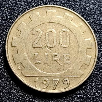 泉币菌-第57场-各国散币场 - 意大利1979年200里拉 丰收女神 齿轮 铝青铜币 外国硬币 24mm 