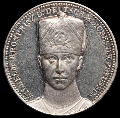 修遠堂世界钱币第七十八期 - 1914年德国-龙韦战役纪念银章 威廉二世头像 35.45mm，18.05g