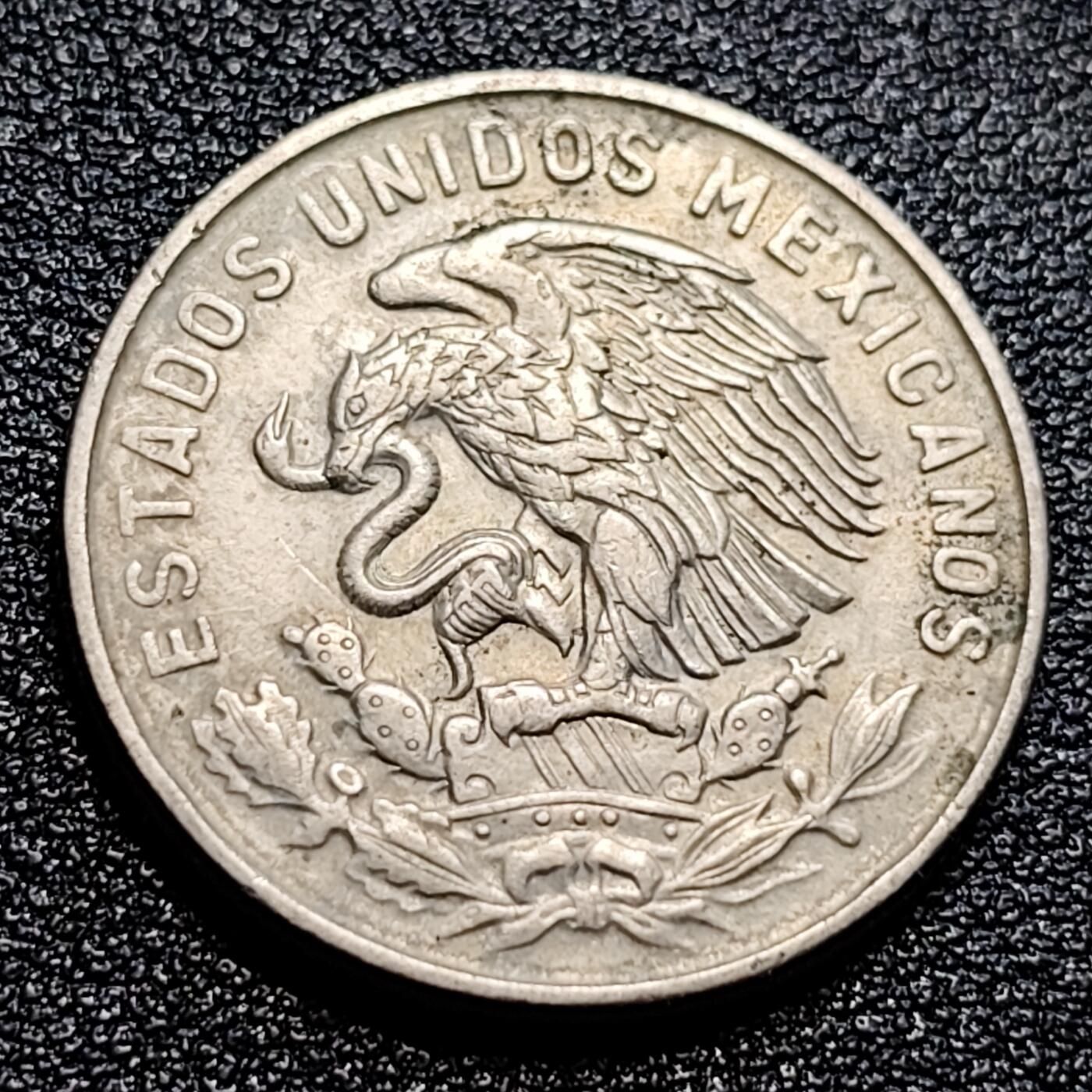 泉币菌-第57场-各国散币场 少见 墨西哥1967年50分铜镍币 阿兹特克文明羽蛇神25mm 
