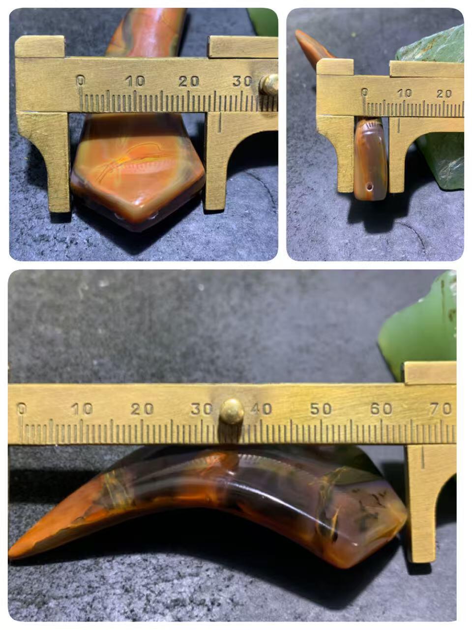 精美罕见高玉化冻料战国红玛瑙牙形吊坠一个，