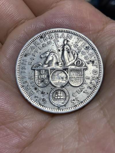 2025年第六十八场(总第九十四场）外国好品散币(免佣金) - 稀少品种–英属东加勒比1955年50分(伊丽莎白二世青年带冠，首发年)