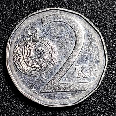 泉币菌-第56场-各国散币场 - 捷克2克朗硬币 双尾狮