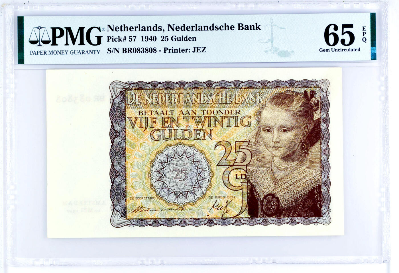 【Blue Auction】✨世界纸币精拍700期盛典——白金之夜🔥🔥🔥 N【无47靓号】荷兰 1940年25盾 PMG65EPQ 绝品黄色小女孩 少见