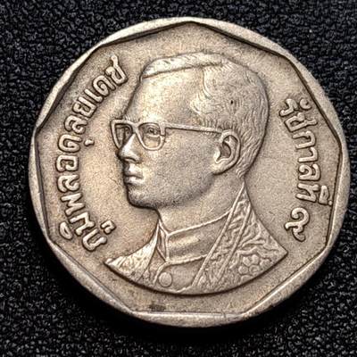 泉币菌-第59场-各国老币铜币场 泰国早期5铢 曼谷云石寺 拉玛九世 铜镍包铜 24mm