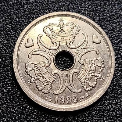 泉币菌-第59场-各国老币铜币场 高币值 丹麦1克朗 中孔币 爱心币