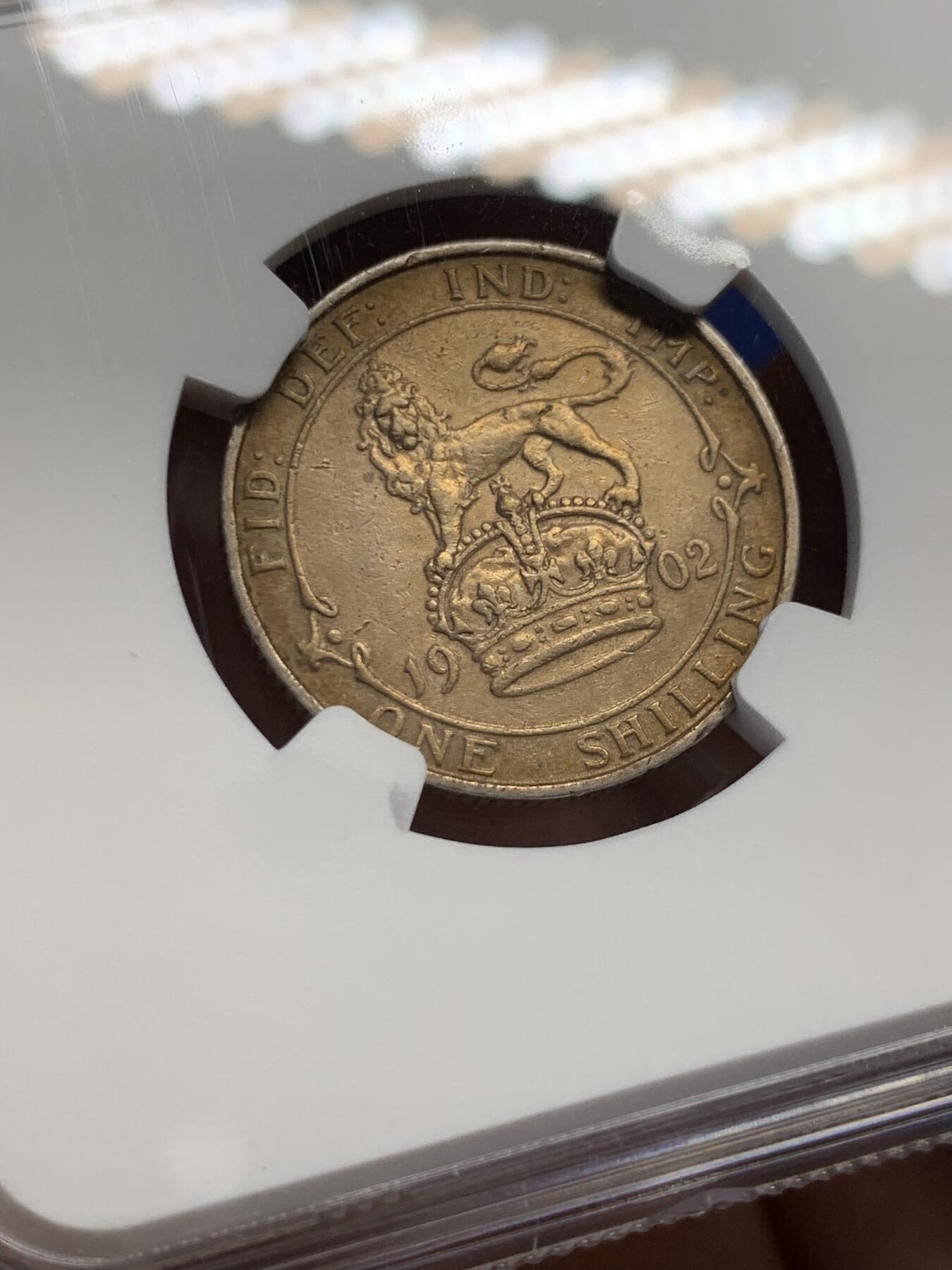《竞宝斋》第403场 周日，周一，2场连拍 （全场包邮） NGC VFD 英国1902年爱德华七世 1先令银币