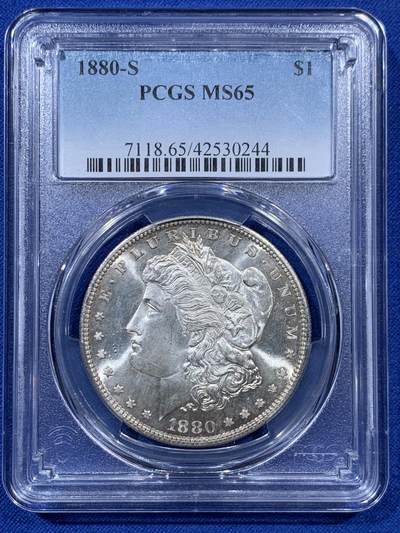 《竞宝斋》第403场 周日，周一，周二，3场连拍 （全场包邮） - PCGS MS65 美国1880-S版摩根1美元银币