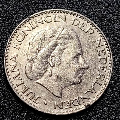 泉币菌-第59场-各国老币铜币场 1967年 荷兰早期1盾 朱莉安娜女王  镍币 25mm 