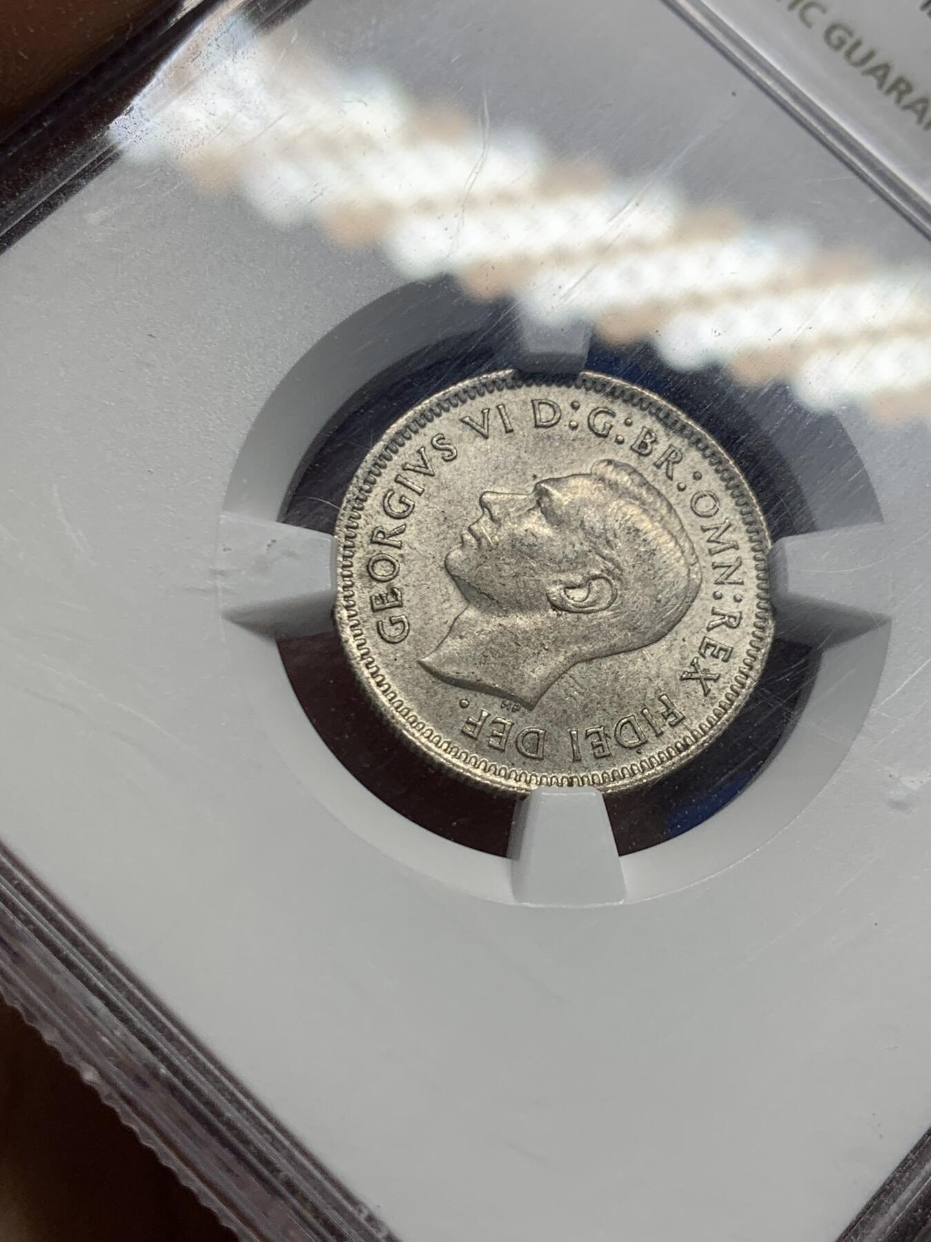 《竞宝斋》第403场 周日，周一，2场连拍 （全场包邮） NGC MS63 澳大利亚1951年6便士小银币 PL版稀少共7枚获评 季军分