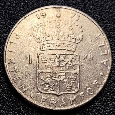 泉币菌-第59场-各国老币铜币场 瑞典1973年1克朗 古斯塔夫六世国王 皇冠  25mm