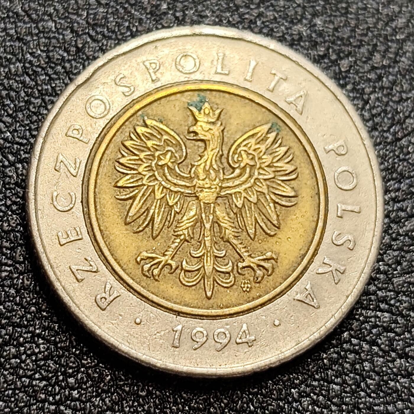 泉币菌-第58场-各国老币铜币场 高币值 皇冠鹰 波兰5兹罗提 双色币 24.0毫米 6.5克