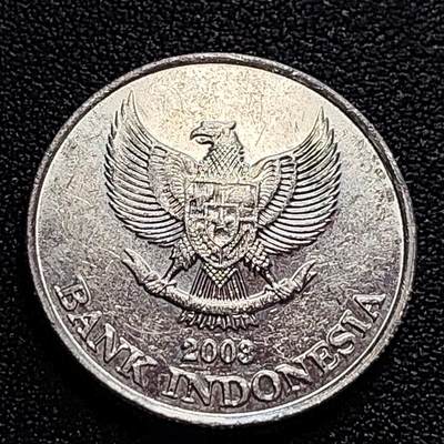 泉币菌-第59场-各国老币铜币场 印度尼西亚500盾 鹰徽 花卉 27mm 铝币