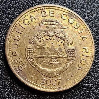 泉币菌-第59场-各国老币铜币场 少见 哥斯达黎加25科朗 黄铜硬币 25.5毫米7克 三座活火山