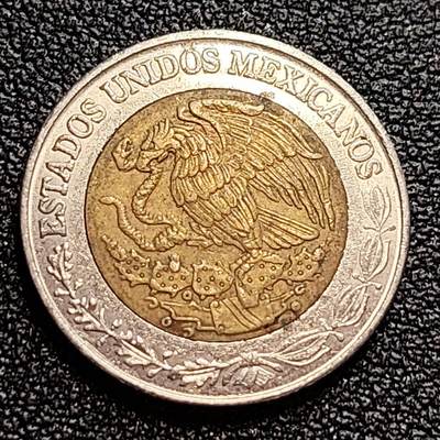 泉币菌-第59场-各国老币铜币场 墨西哥1比索双色币 鹰蛇图案