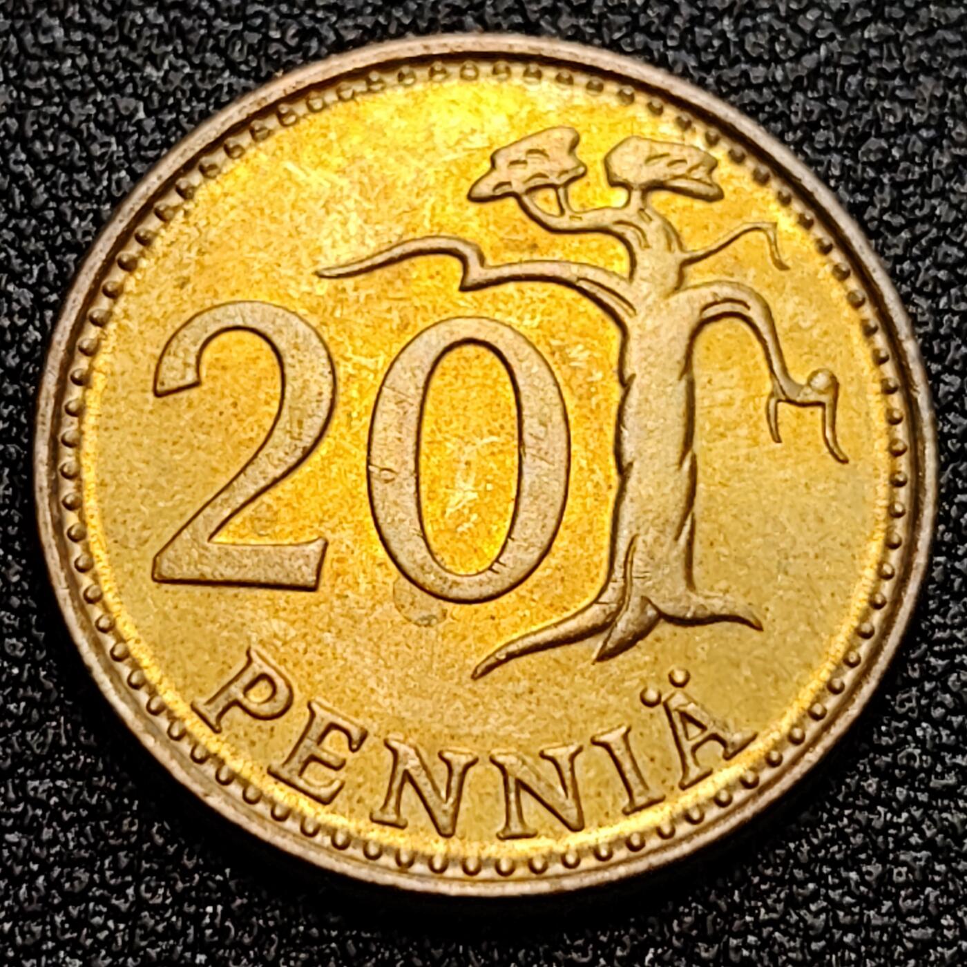 泉币菌-第59场-各国老币铜币场 铜光美品 芬兰20芬尼 狮子拿剑 1982年