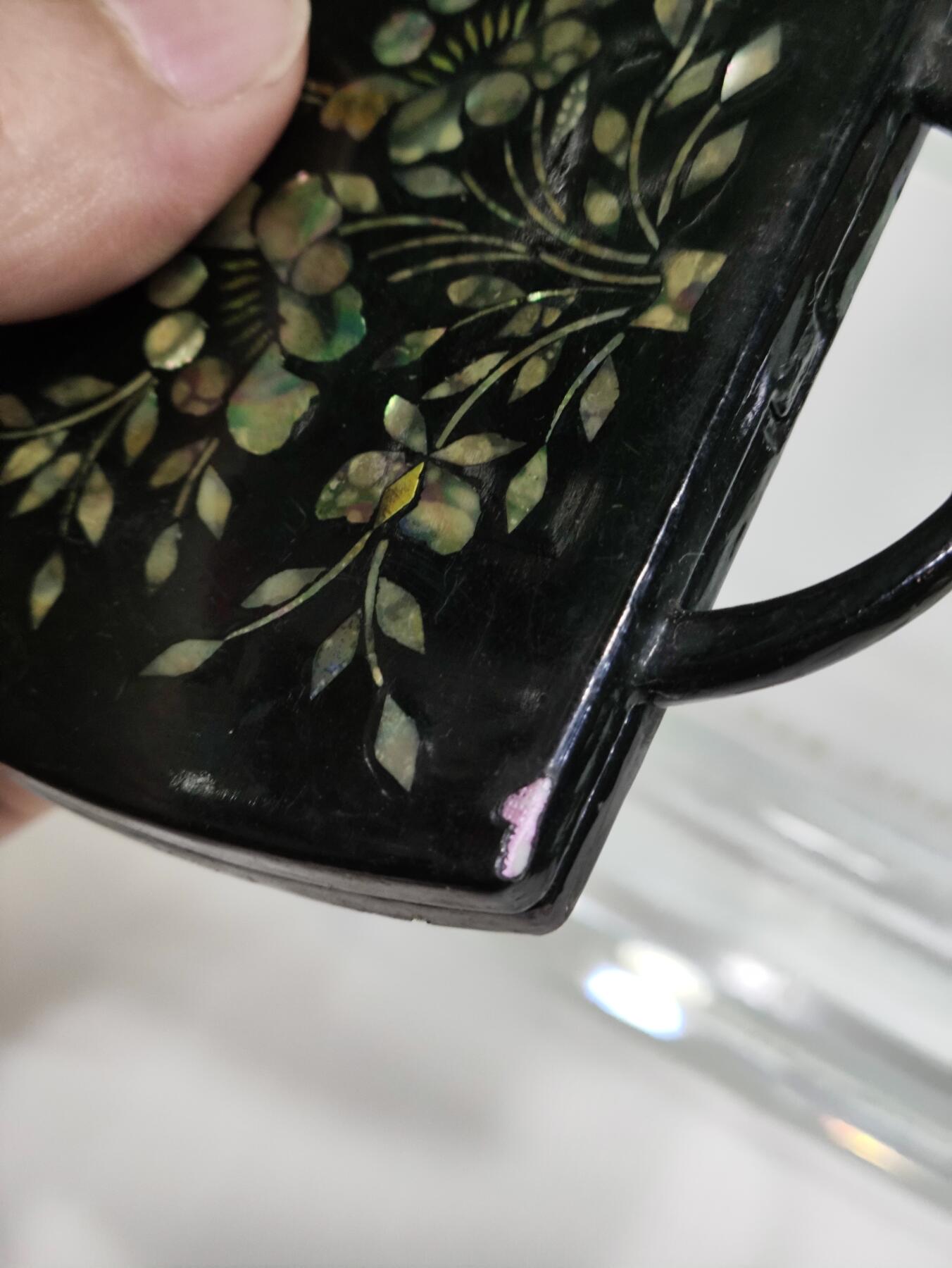 杂七杂八 螺钿漆木小化妆盒，梳+镜套装