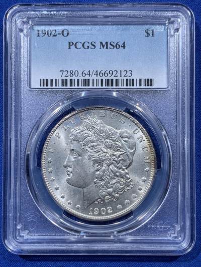 《竞宝斋》第403场 周日，周一，周二，3场连拍 （全场包邮） - PCGS MS64 美国 1902-O版 摩根银币 底板光洁 转光极好 同分中的战斗机